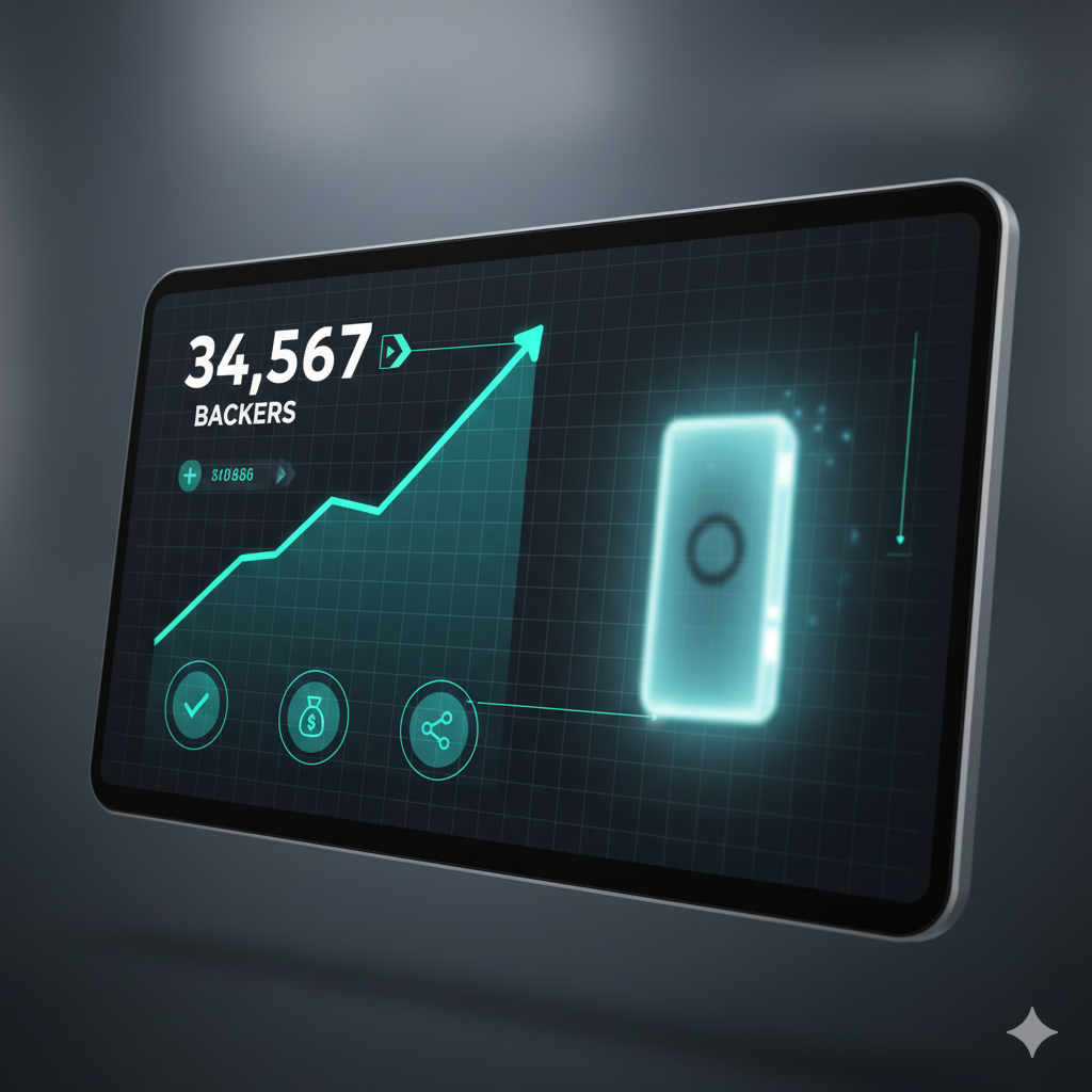 Kickstarter campaign launch day dashboard - backer count scaling with live campaign marketing metrics and growth tracking