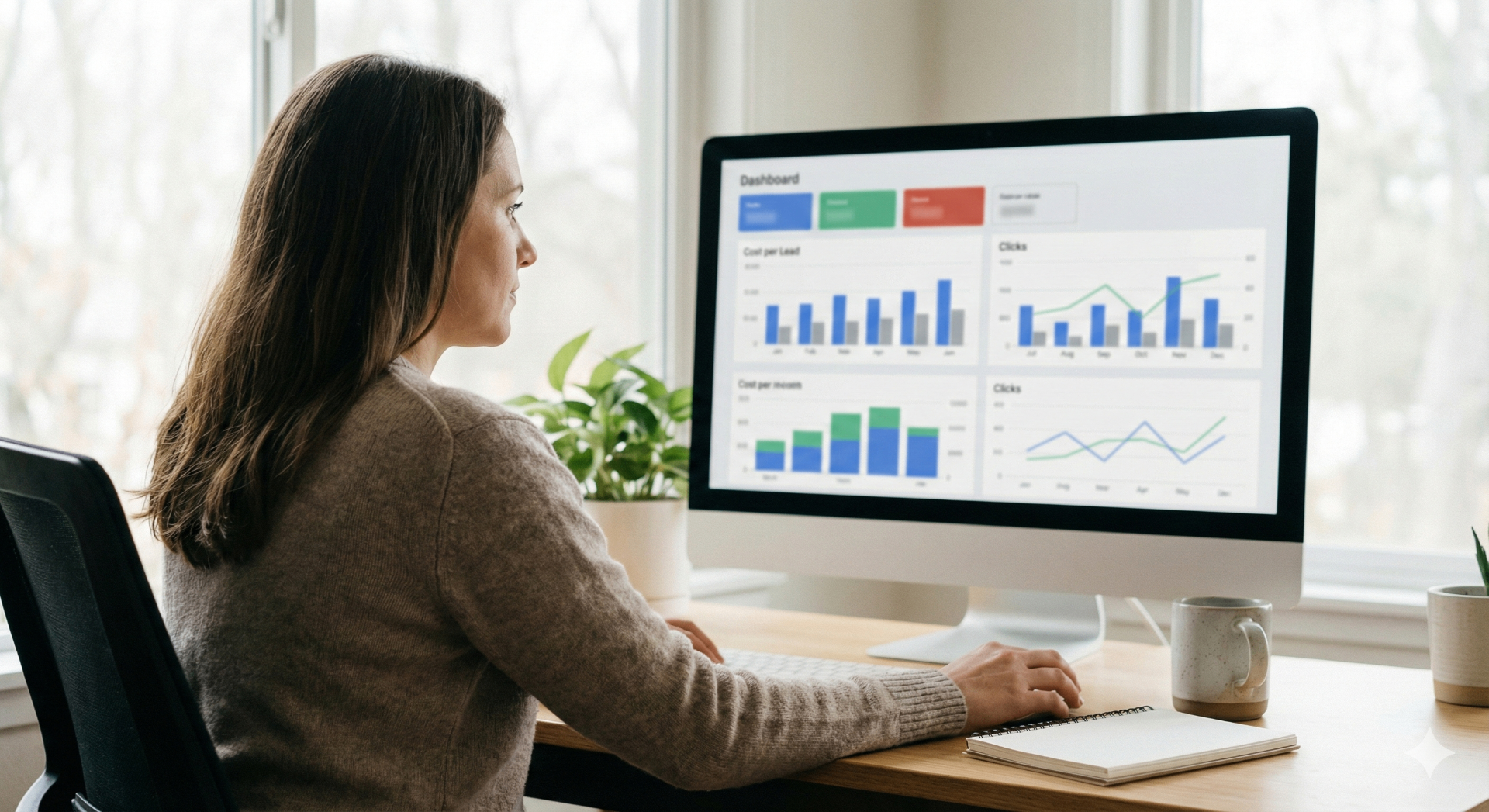 Person reviewing early ad metrics for Kickstarter validation on a monitor