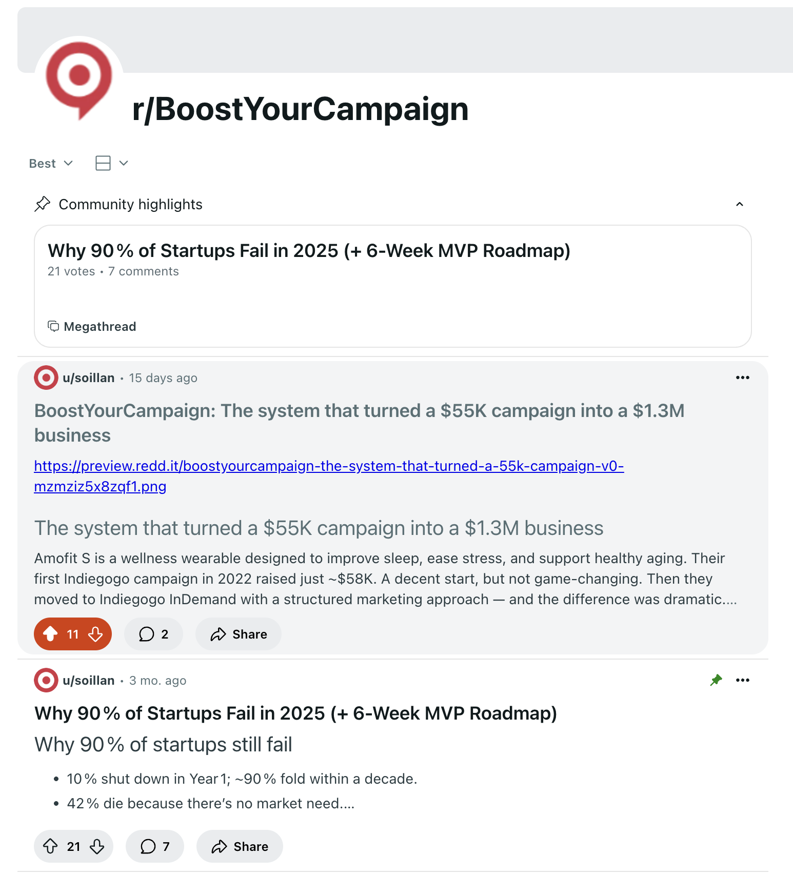 r/BoostYourCampaign Reddit community page showing posts and discussions