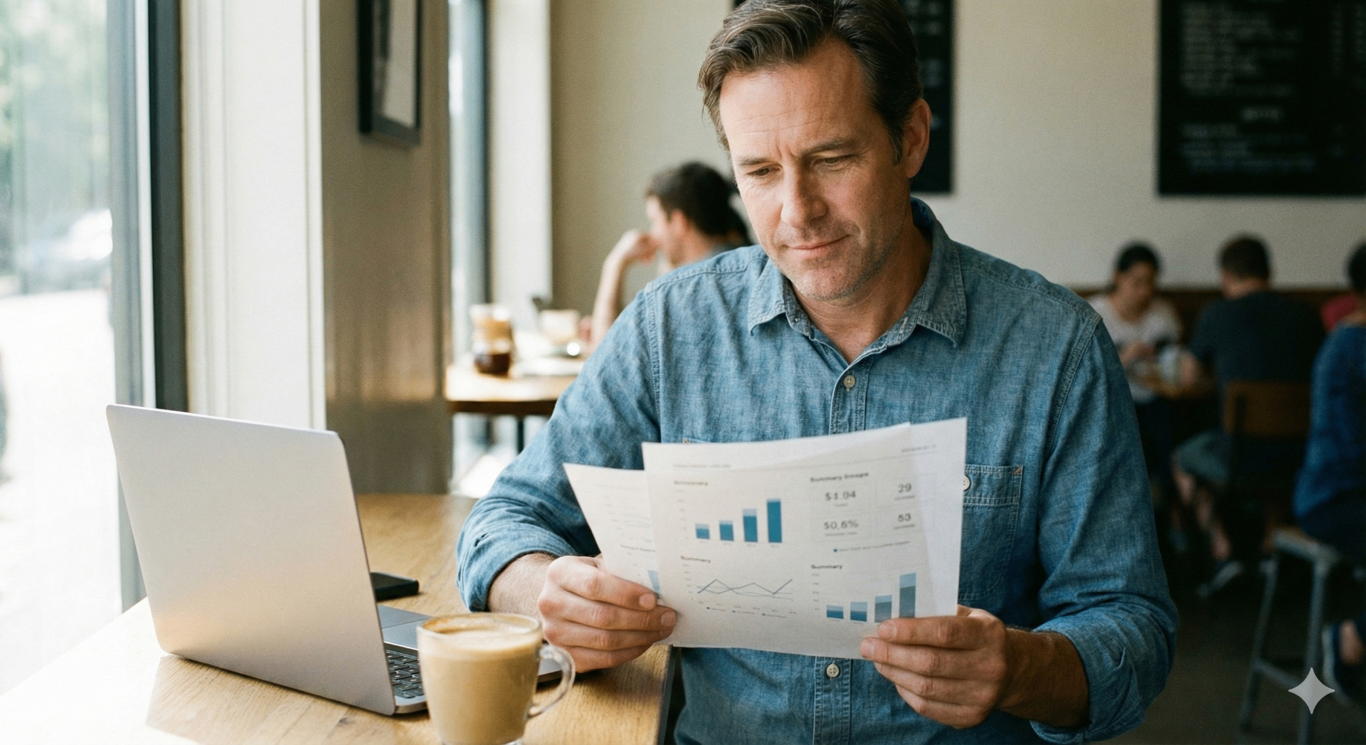 Designer and media buyer reviewing ad creatives and performance charts together