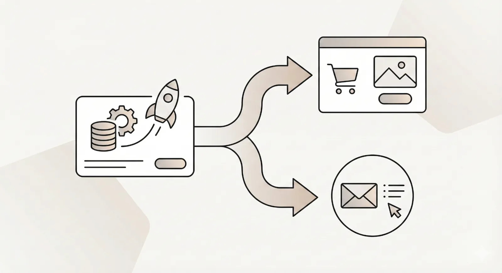 Diagram of the flow from Kickstarter campaign page to Shopify product page and email list