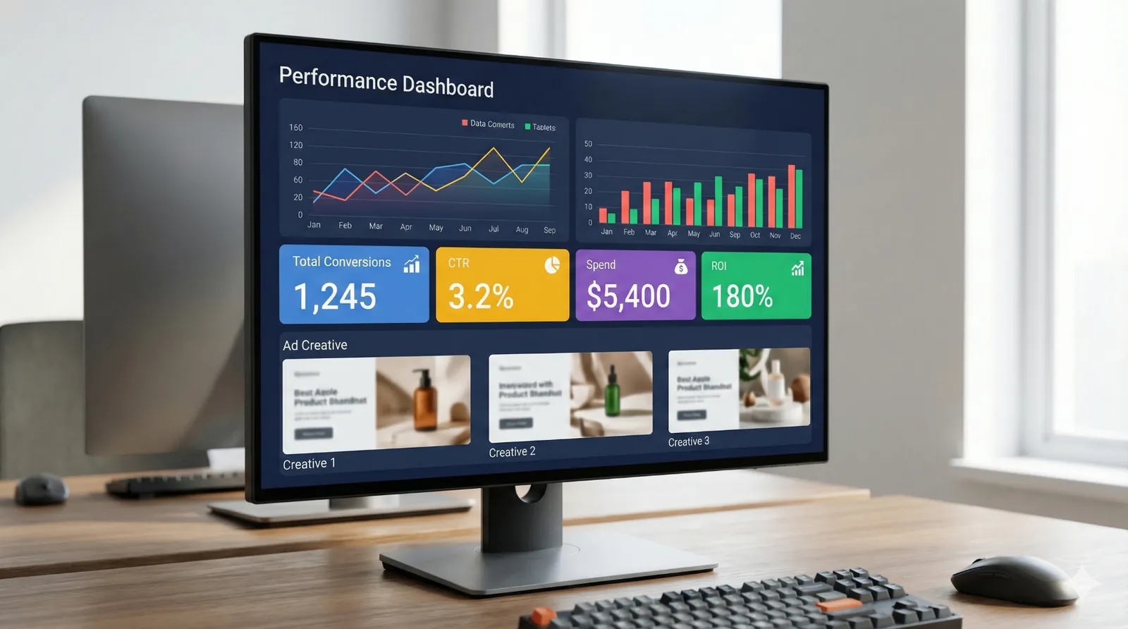 Kickstarter live campaign optimization dashboard 2026 showing performance metrics, total conversions, CTR, ad spend, ROI, and creative testing for crowdfunding ads
