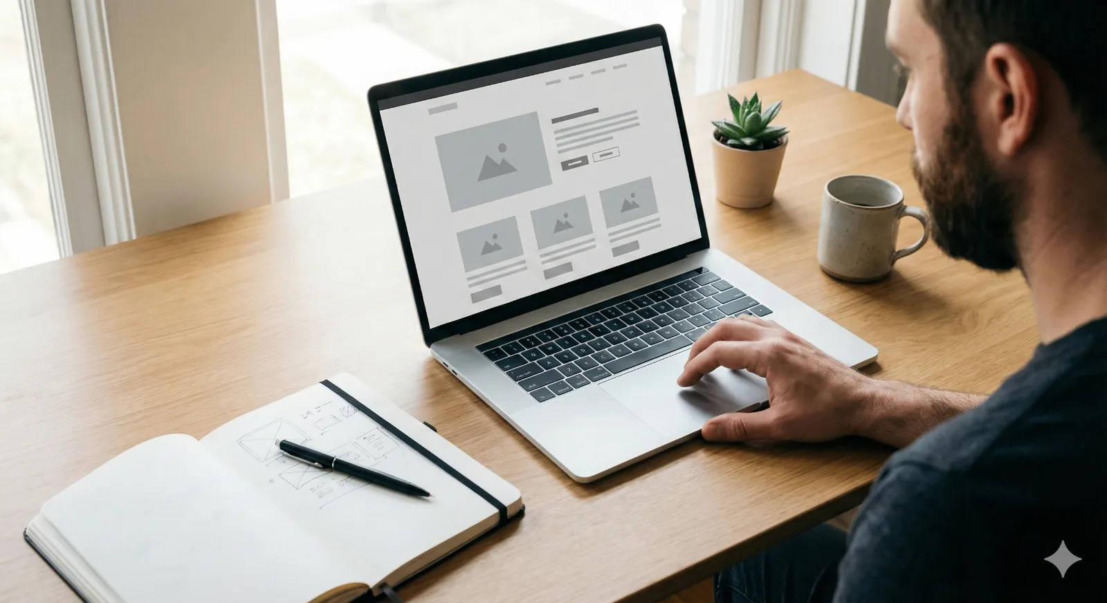 Designer building a high-converting Kickstarter pre-launch landing page on screen