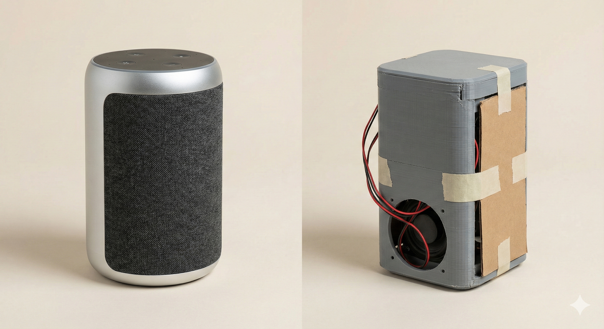 Finished product shown next to an early prototype to illustrate development stage in a Kickstarter campaign