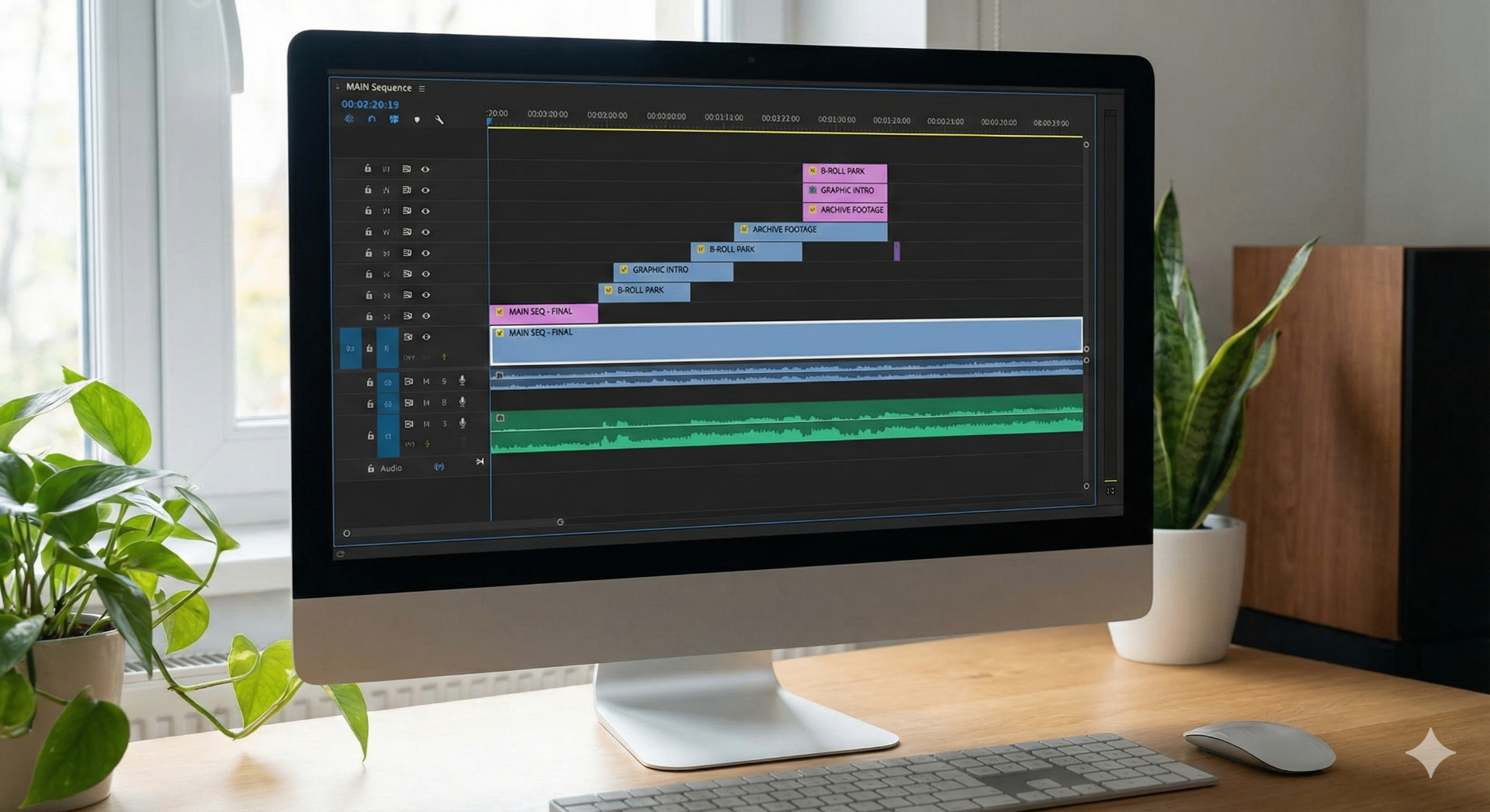 Video editing timeline showing a main Kickstarter video and shorter cuts for ads