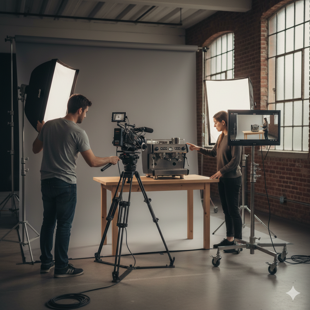 BoostYourCampaign in-house Kickstarter video production studio in US and Europe with professional camera equipment, lighting setup, and product filming for crowdfunding campaigns