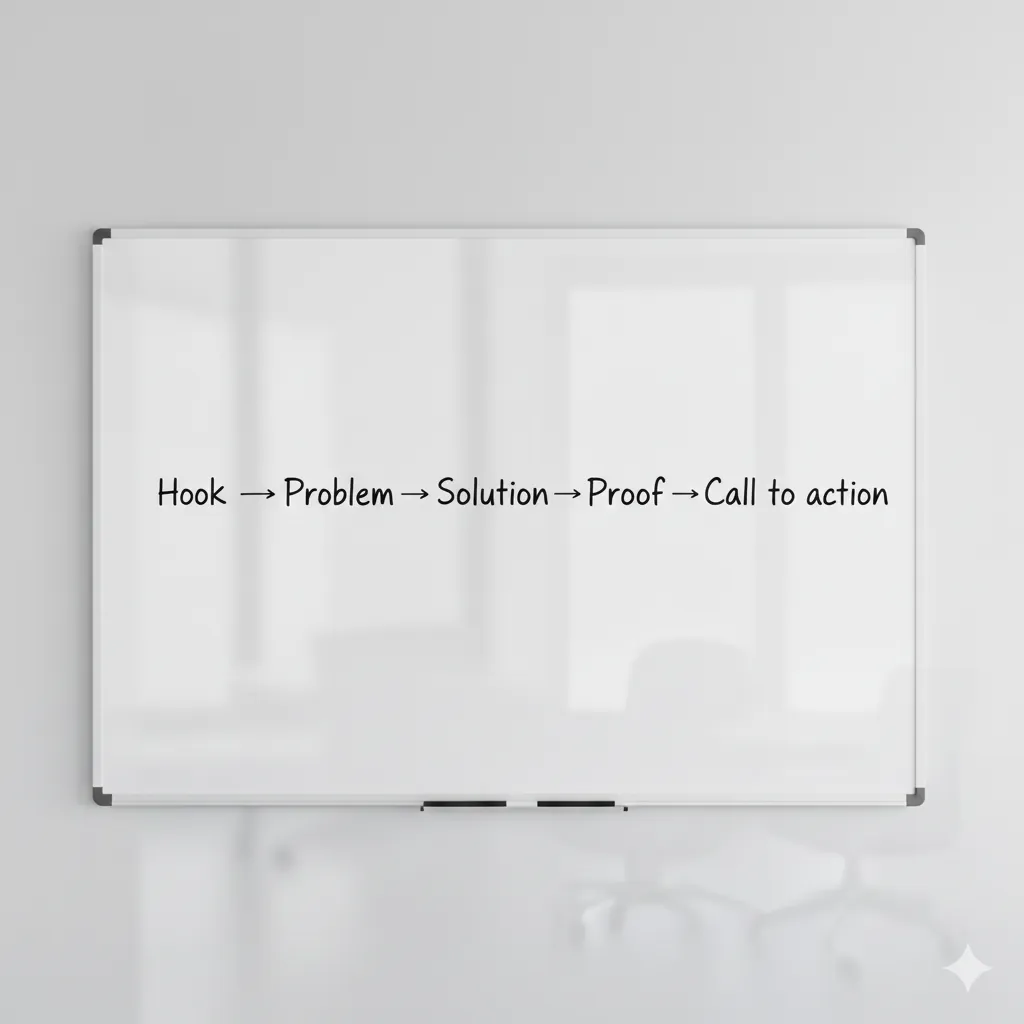 Kickstarter video script structure: Hook → Problem → Solution → Proof → Call to action for crowdfunding campaigns