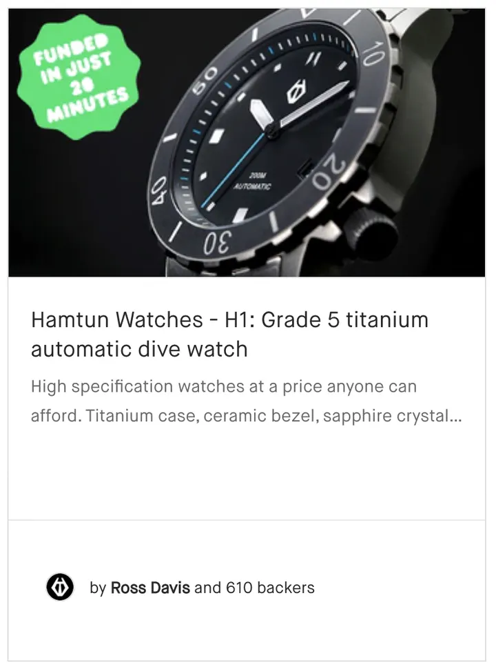 Hamtun Watches - H1: Grade 5 titanium automatic dive watch