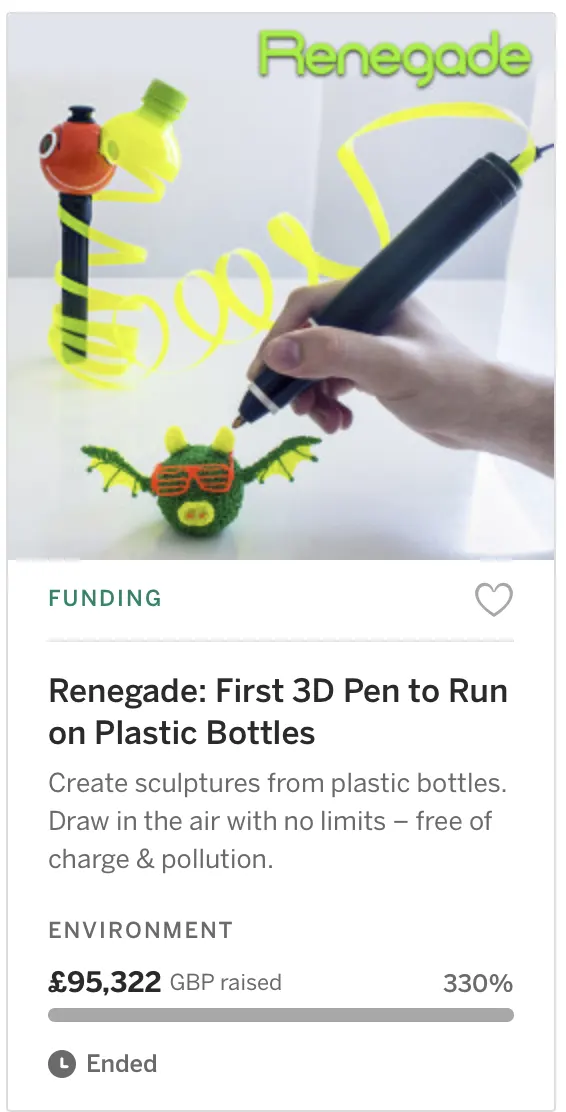 Renegade: First 3D Pen to Run on Plastic Bottles