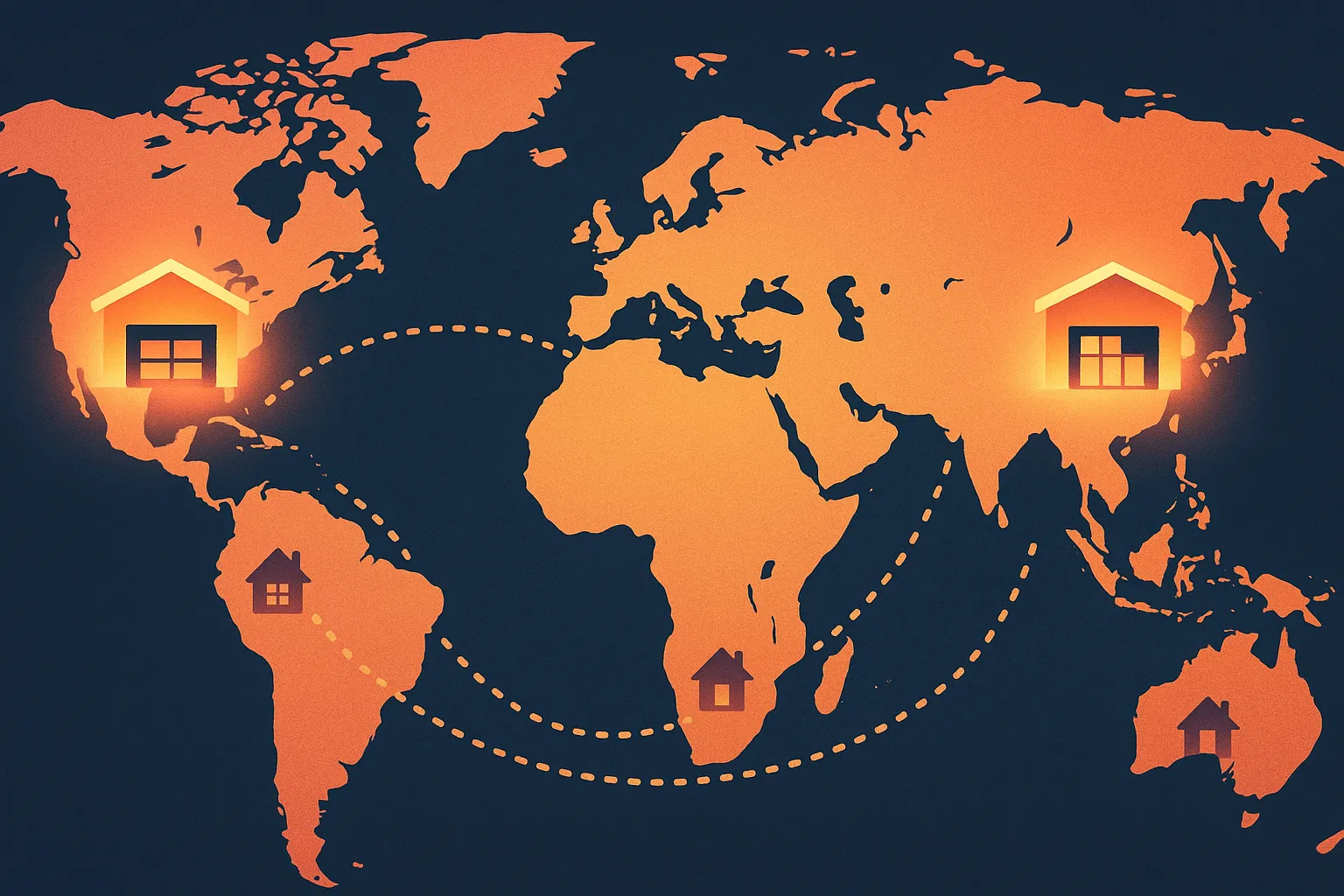 Map showing separate US and EU warehouse fulfillment routes for board game backer rewards
