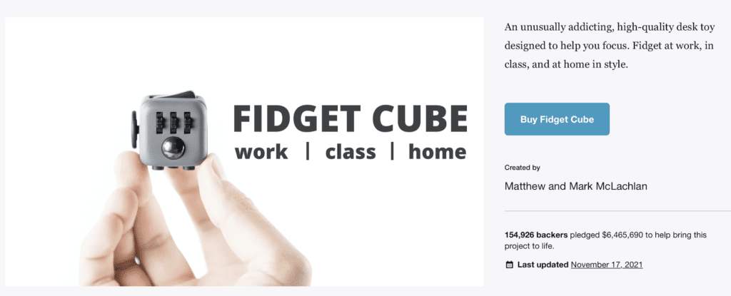 Kickstarter Marketing Tips Fidget Cube A Vinyl Desk Toy 1024x415 - Marketing for kickstarter: Kickstarter Marketing strategies to reach your finding goal